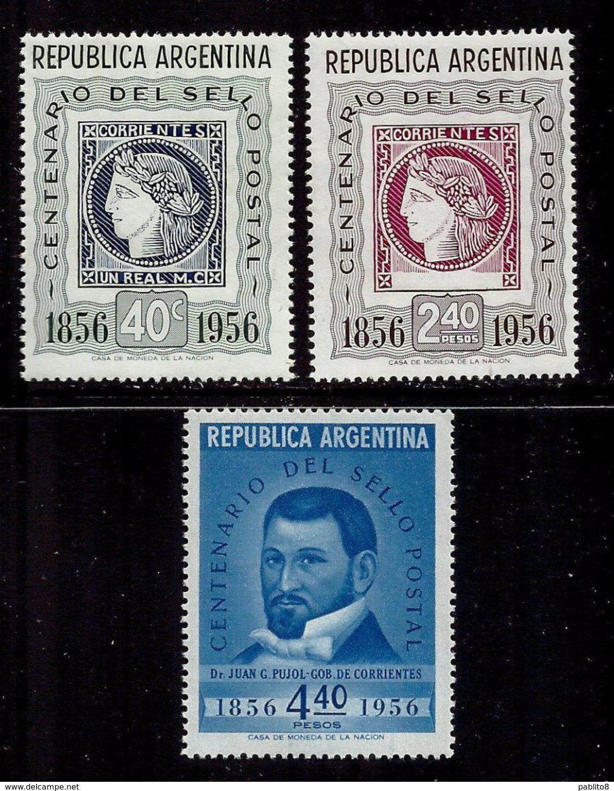 ARGENTINA 1956 POSTAGE STAMPS CENTENARY CENTENARIO PRIMI FRANCOBOLLI COMPLETE SET SERIE COMPLETA MNH - Ongebruikt