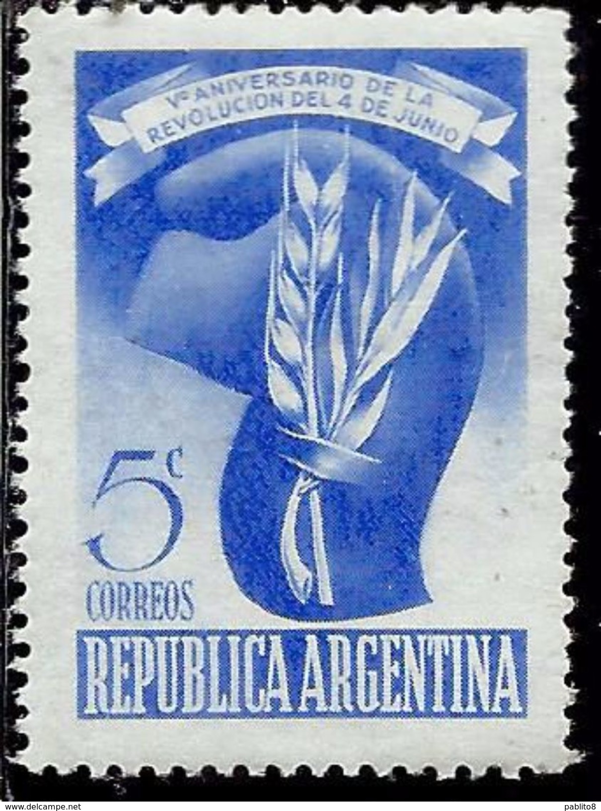 ARGENTINA 1948 REVOLUTION OF 4 JUNE 5th ANNIVERSARY CAP OF LIBERTY CENT, 5c MNH - Nuovi