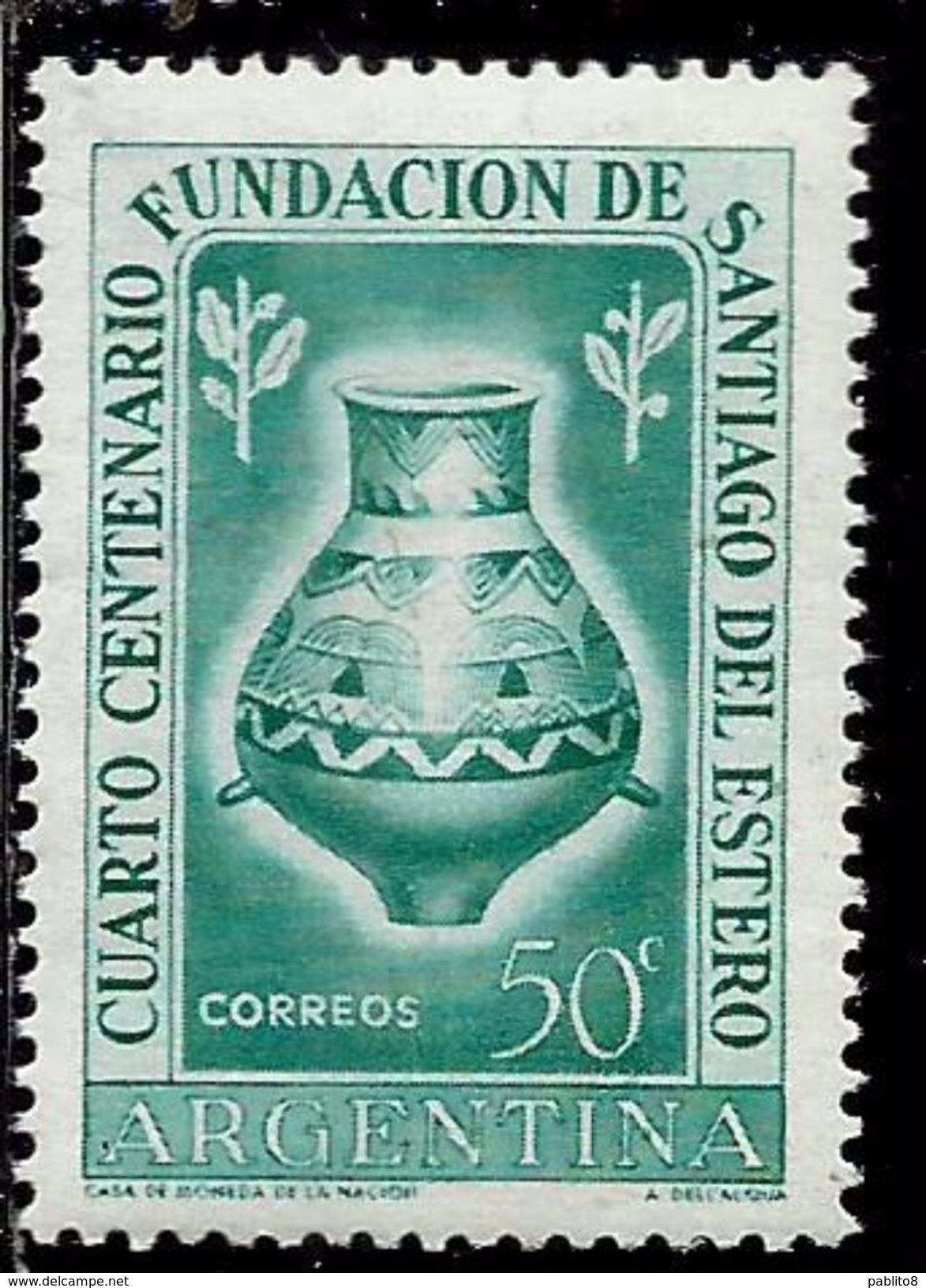 ARGENTINA 1953 SANTIAGO DEL ESTERO INDIAN FUNERAL URN CENT. 50c MNH - Nuovi