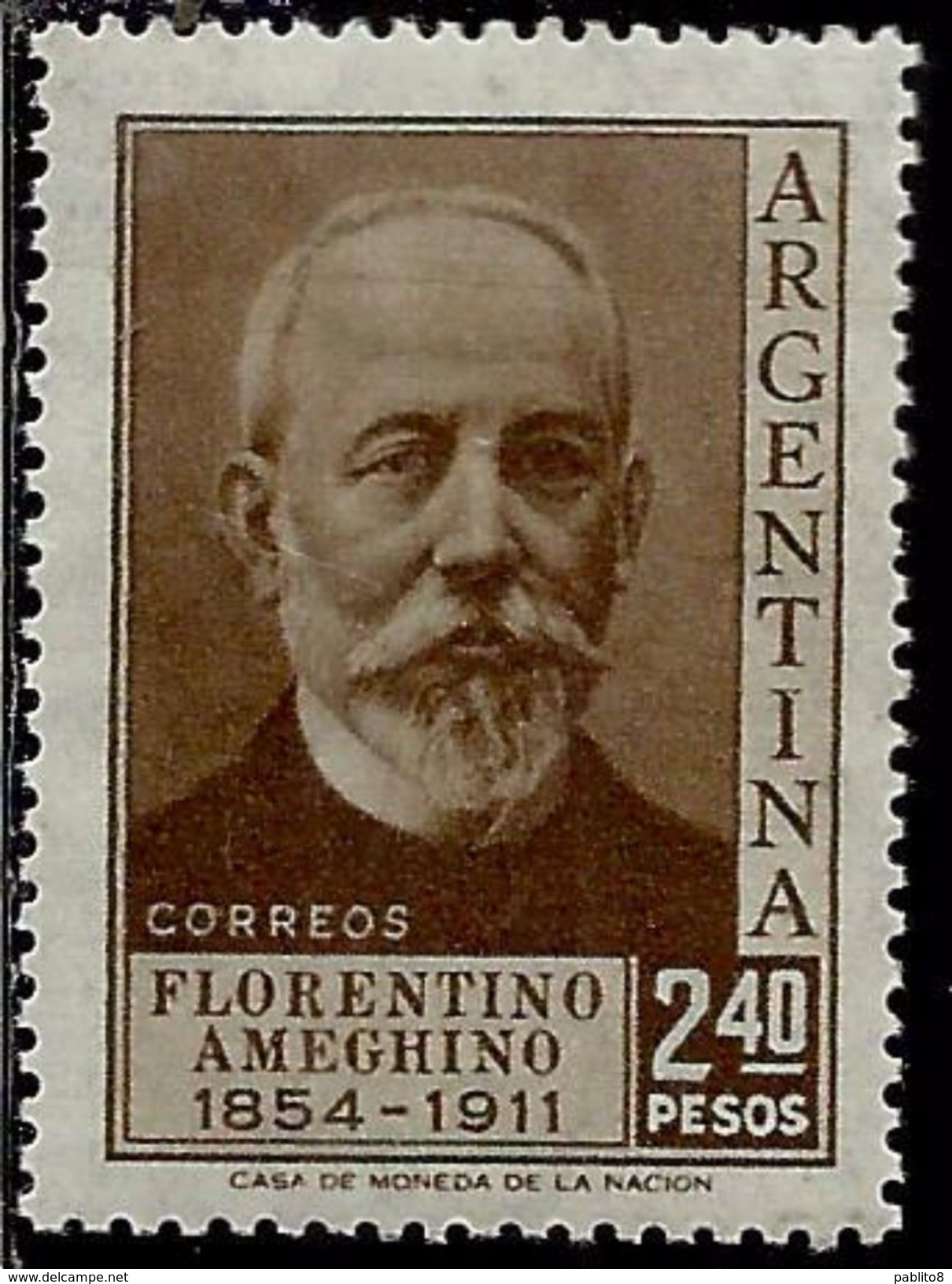ARGENTINA 1956 Florentino Ameghino Anthropologist. PESOS 2.40p MNH - Unused Stamps