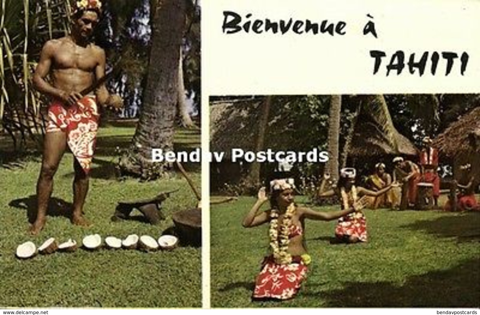 French Polynesia, Dancing Girls, Man Cutting Coconuts (1960s) - Tahiti