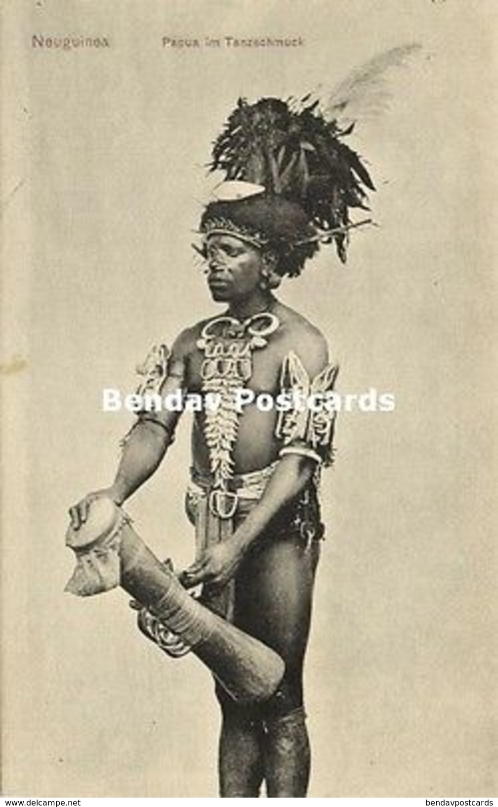 German New Guinea, Native Papua Male Dancewear, Drum Nose Piercing 1910s Mission - Papua-Neuguinea