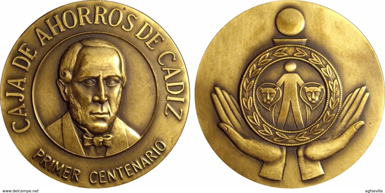 ESPAÑA. MEDALLA DEL PRIMER CENTENARIO DE LA CAJA DE AHORROS DE CADIZ. 1.985. CON ESTUCHE. ESPAGNE. SPAIN - Professionnels/De Société