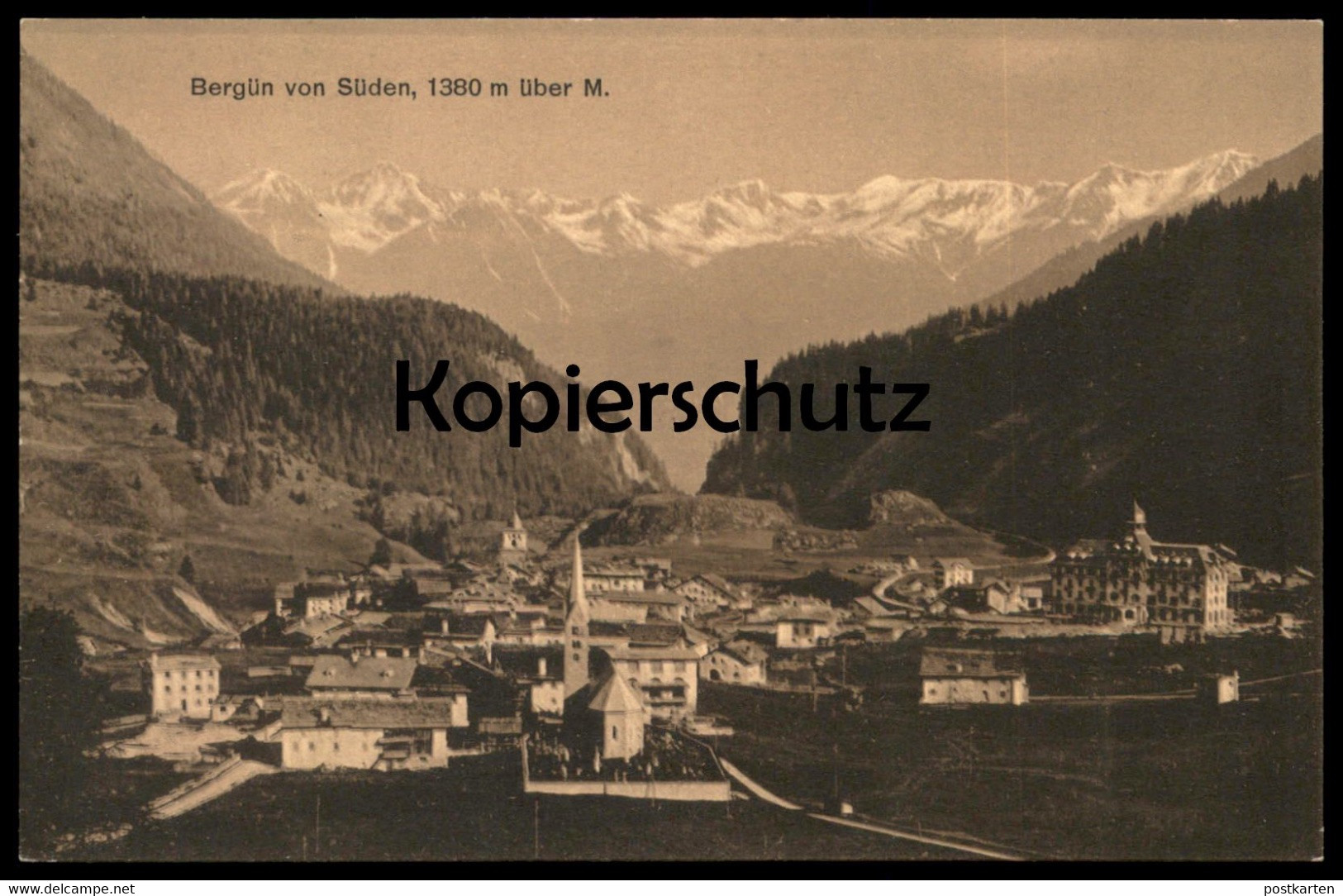 ALTE POSTKARTE BERGÜN VON SÜDEN 1380 METER ÜBER MEER. Schweiz Suisse Helvetia Switzerland Ansichtskarte Cpa Postcard AK - Bergün/Bravuogn