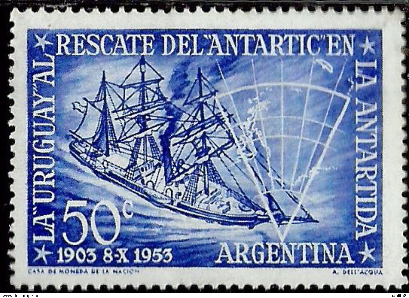 ARGENTINA 1953 Rescue Of The Antarctic Expedition Of Otto C. Nordenskjold. CENT. 50c MNH - Nuovi