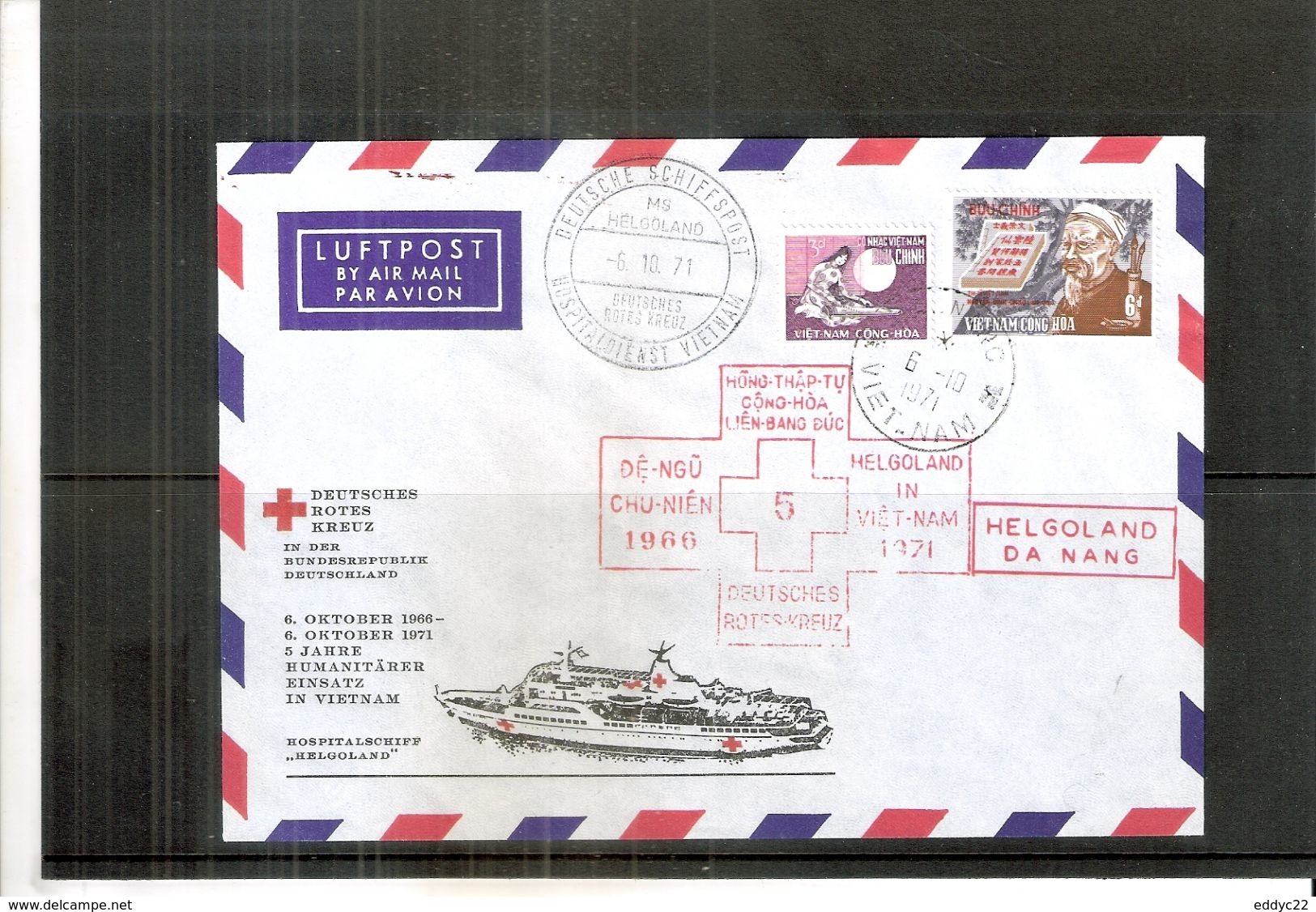 Enveloppe Provenant Du Bateau Hopital " Helgoland" Croix Rouge Allemande - 1971 - Vers Da Nang (à Voir) - Viêt-Nam