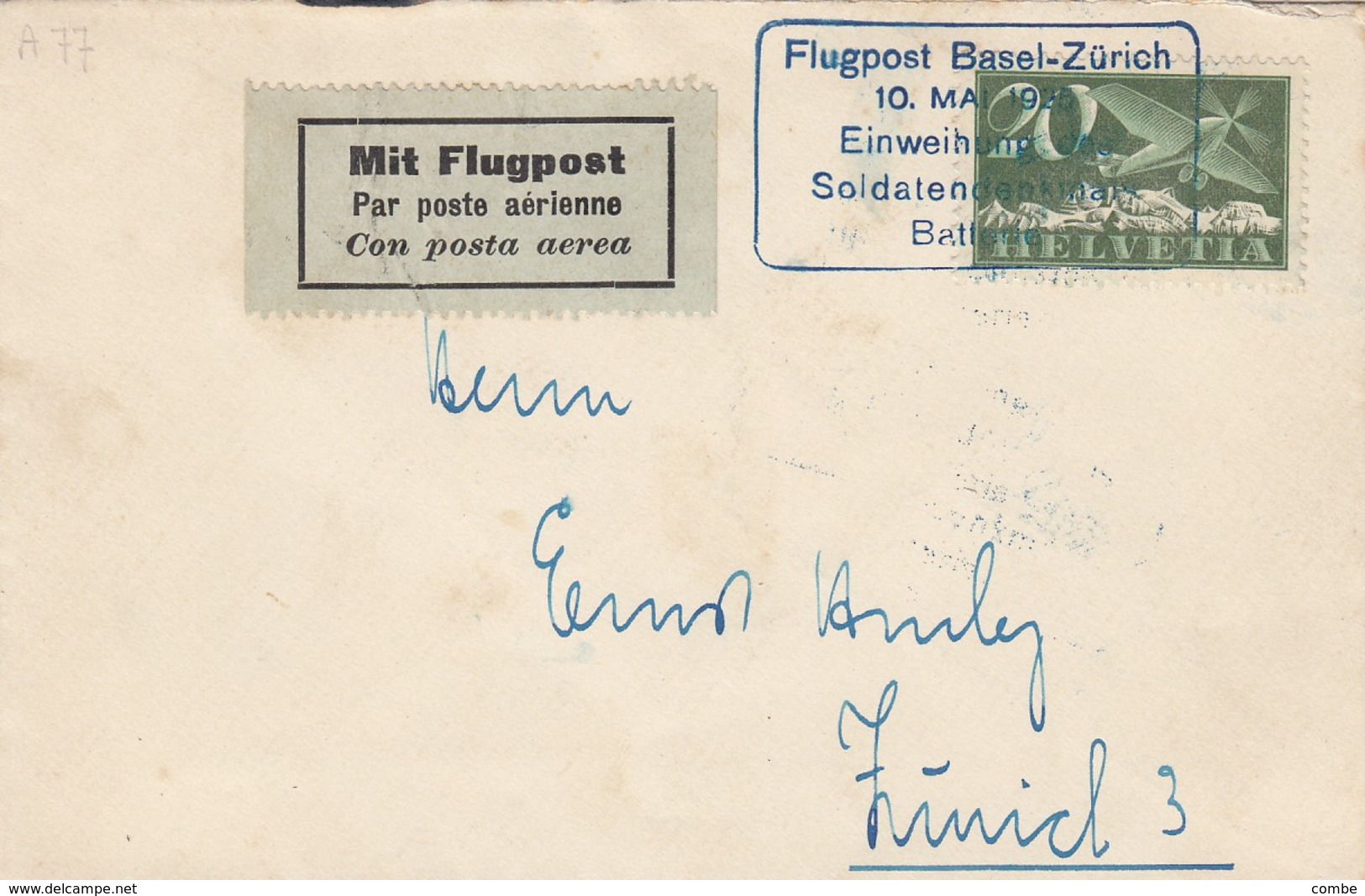 LETTRE SUISSE. MIT FLUGPOST. FLUGPOST BASEL-ZURICH 10 MAI 1935 - Briefe U. Dokumente