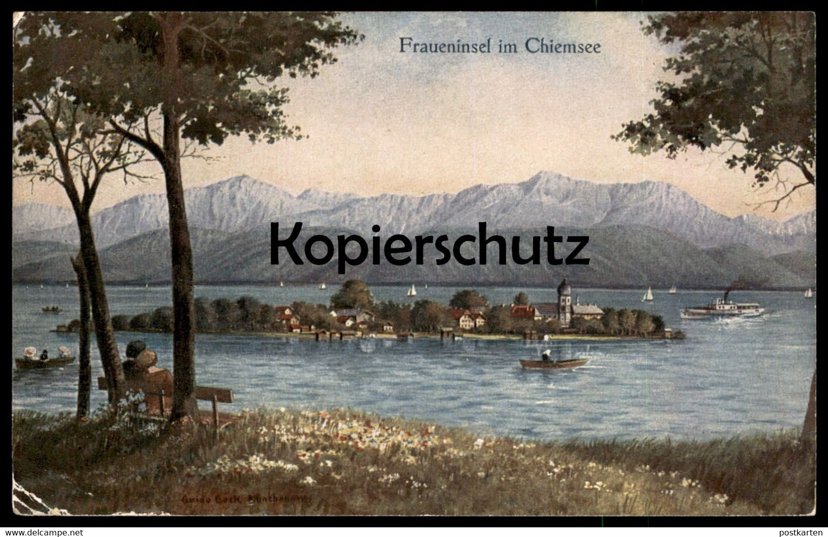 ALTE KÜNSTLER POSTKARTE FRAUENINSEL IM CHIEMSEE SIGN. GUIDO BECK MALER MÜNCHEN AK Ansichtskarte Postcard Cpa - Chiemgauer Alpen