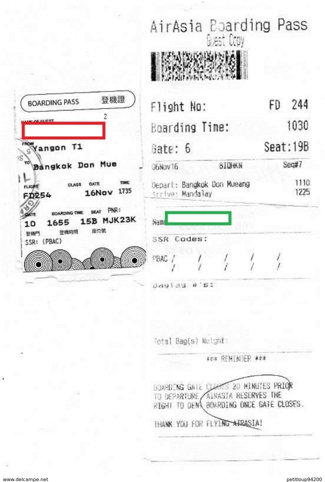 2 CARTES D´EMBARQUEMENT BOARDING PASS  Air Asia - Carte D'imbarco