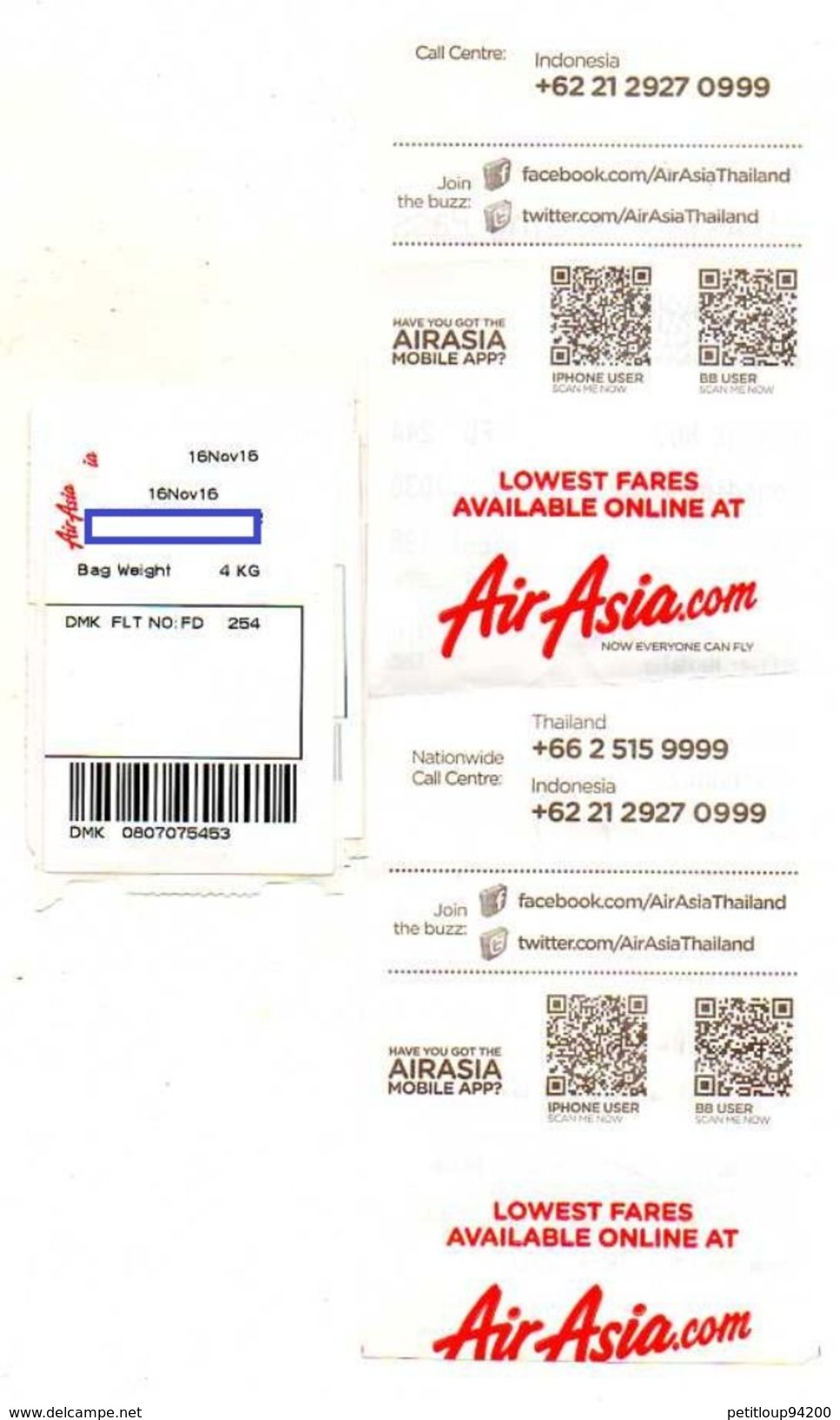 2 CARTES D´EMBARQUEMENT BOARDING PASS  Air Asia - Tarjetas De Embarque