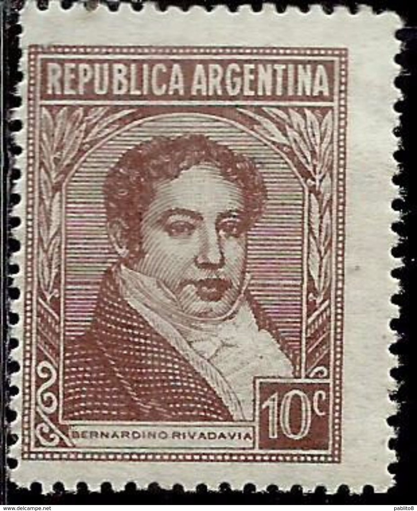 ARGENTINA 1935 1951 Bernardino Rivadavia 1942 CENT. 10c MNH - Nuovi