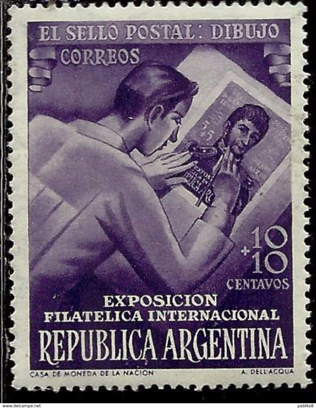 ARGENTINA 1950 Argentine International Philatelic Exhibition STAMP EXPOSITION FILATELICA CENT. 10c + 10 MNH - Nuevos