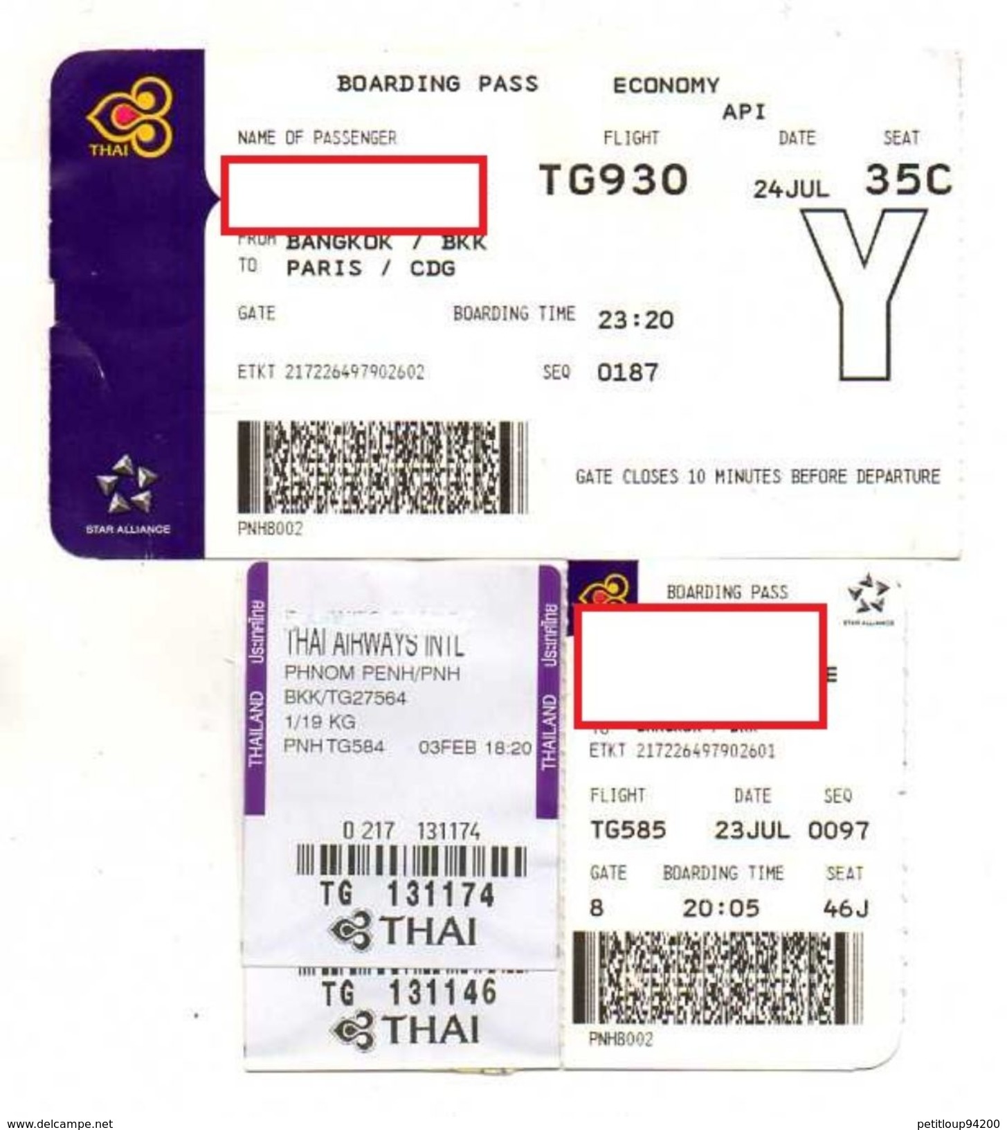 3 CARTES D´EMBARQUEMENT BOARDING PASS  Thai Airways - Tarjetas De Embarque