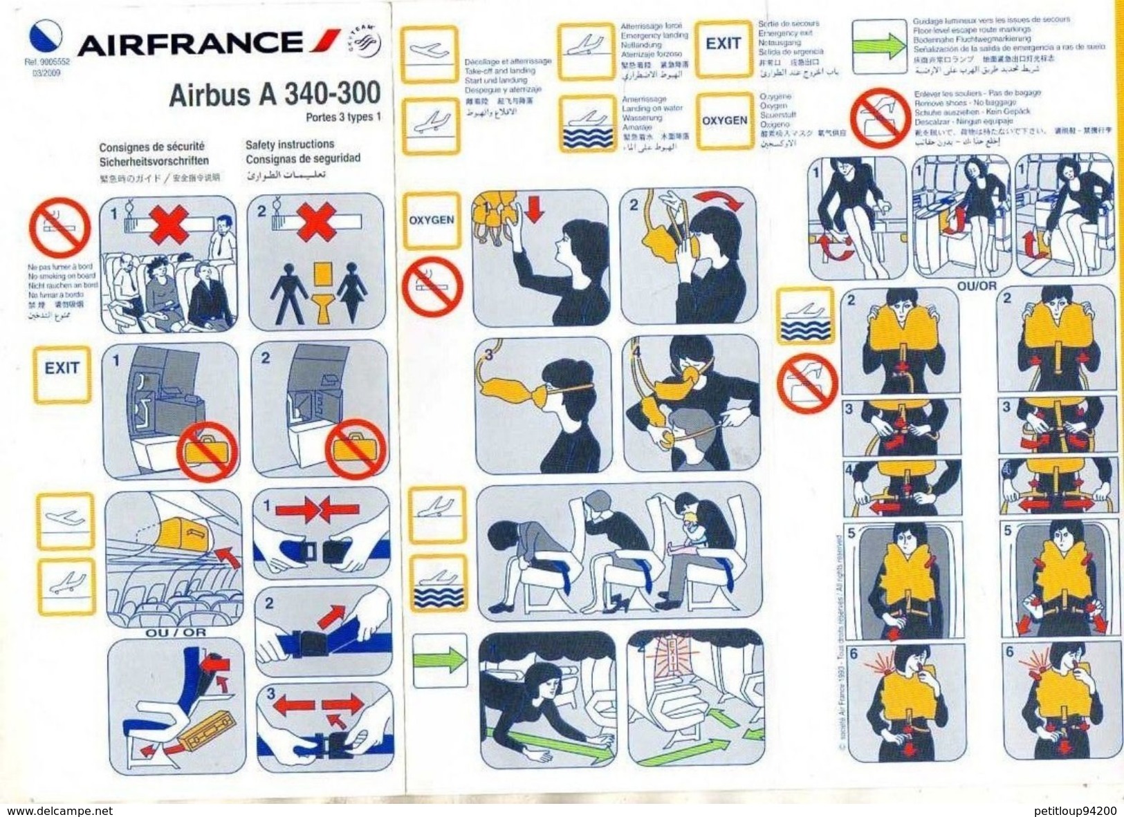 CONSIGNES DE SECURITE / SAFETY CARD  *Airbus A 340-300   AIR FRANCE - Sicherheitsinfos