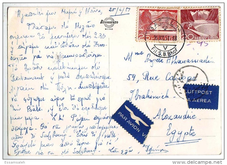 11726-EU-E Switzerland 1951 Milano Piarra Duomo  Airmail Censor Postcard Addressed Egypt - Covers & Documents