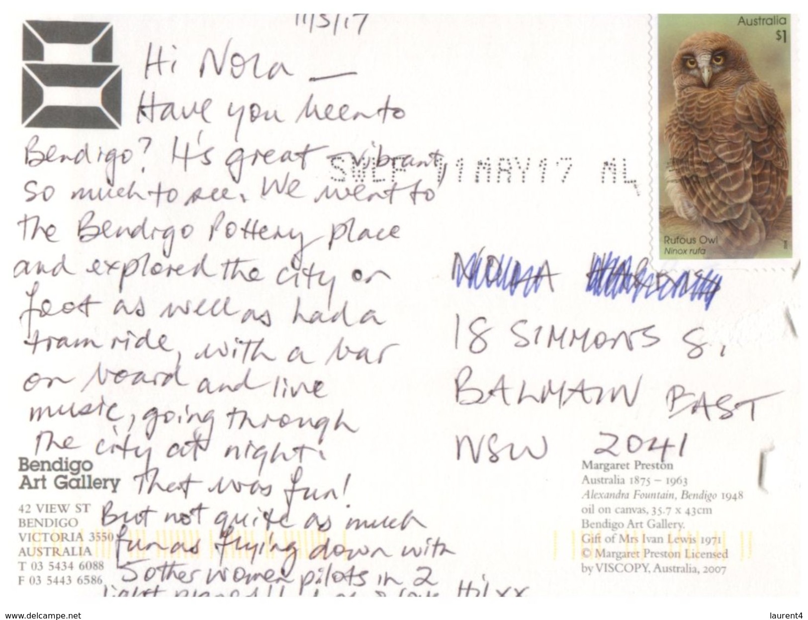 (308) Australia - VIC - Bendigo (with Owl Stamp At Back Of Card) - Bendigo