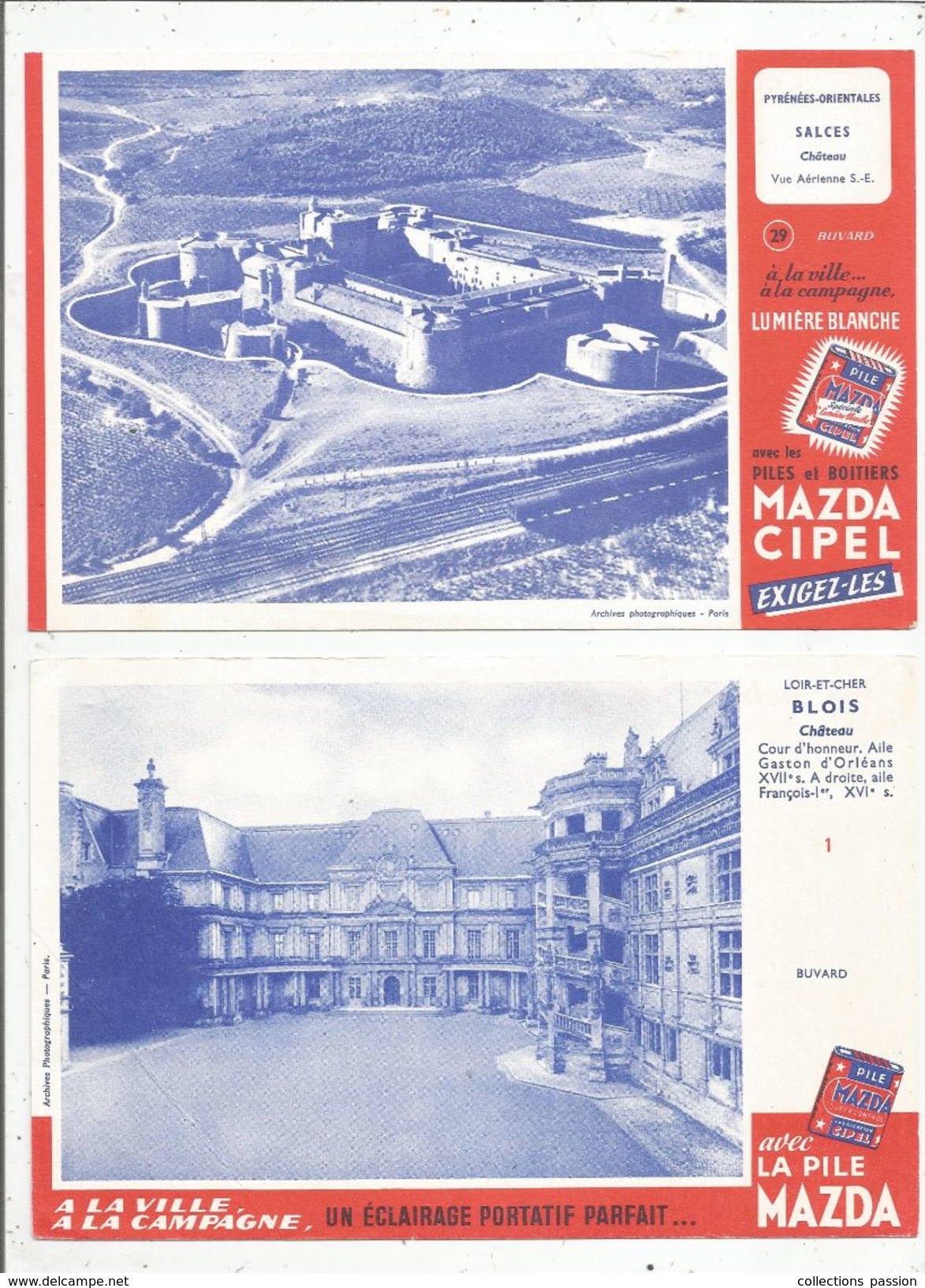 BUVARD , Lot De 2 Buvards , MAZDA CIPEL , Châteaux De BLOIS Et De SALCES , Frais Fr : 1.55 &euro; - Collections, Lots & Series