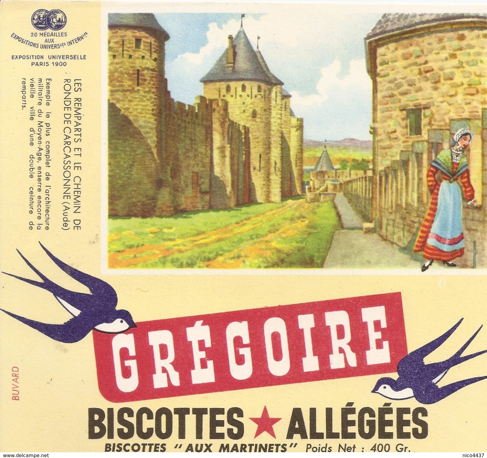 Buvard Biscottes Gregoire Les Remparts Et Le Chemin De Ronde De Carcassonne - Zwieback