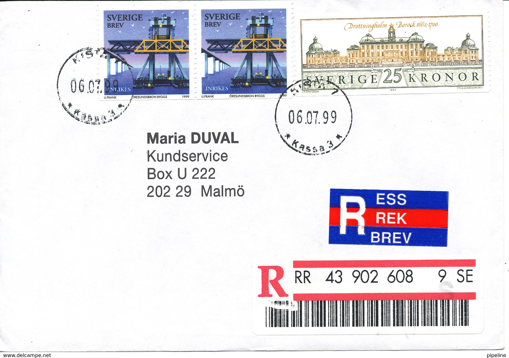 Sweden Registered Cover Sent To Malmö Kista 6-7-1999 - Covers & Documents