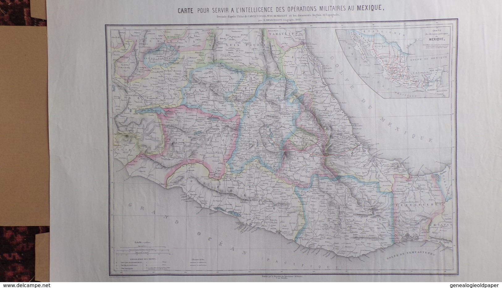 RARE CARTE POUR SERVIR INTELLIGENCE OPERATIONS MILITAIRES MEXIQUE-DE HUMBOLDT E. DESBUISSONS 1862-GUERRE -GARCIA Y CUBAS - Autres & Non Classés