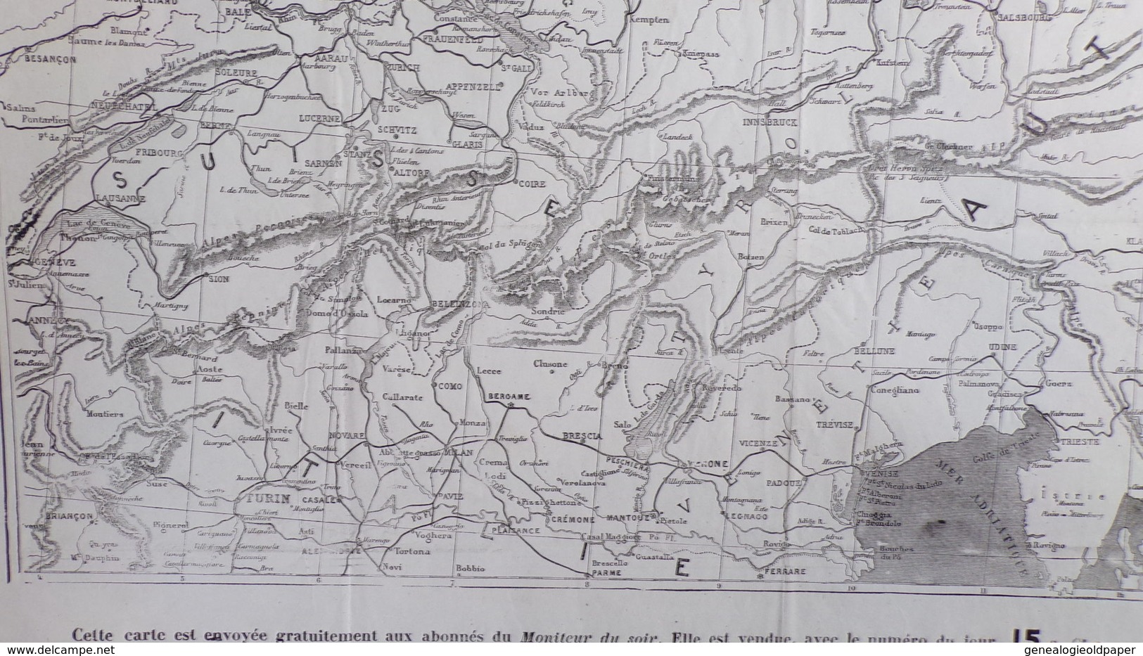 RARE CARTE OPERATIONS MILITAIRES EN ALLEMAGNE ET ITALIE-MONITEUR UNIVERSEL DU SOIR-PANCKOUCKE PARIS- GUERRE - Otros & Sin Clasificación