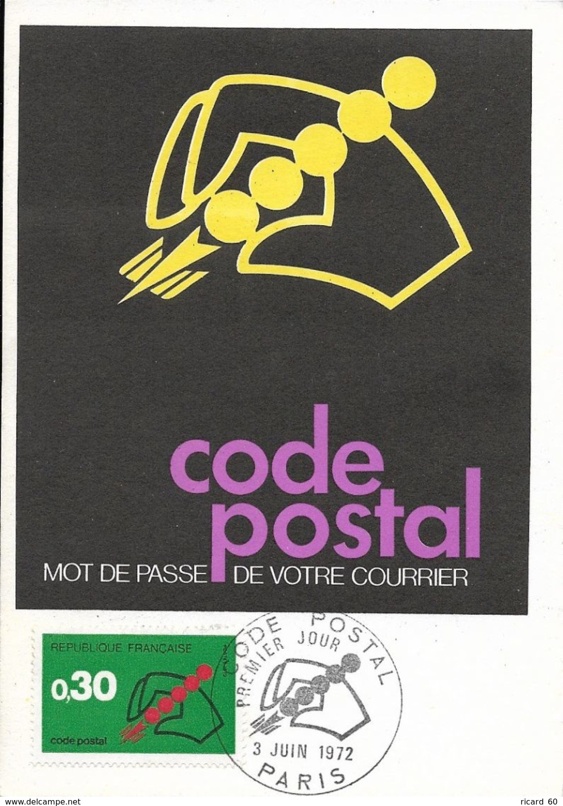 Carte Maximum Fdc,france, Code Postal, 3/6/72 Paris, N°1719 - 1970-1979