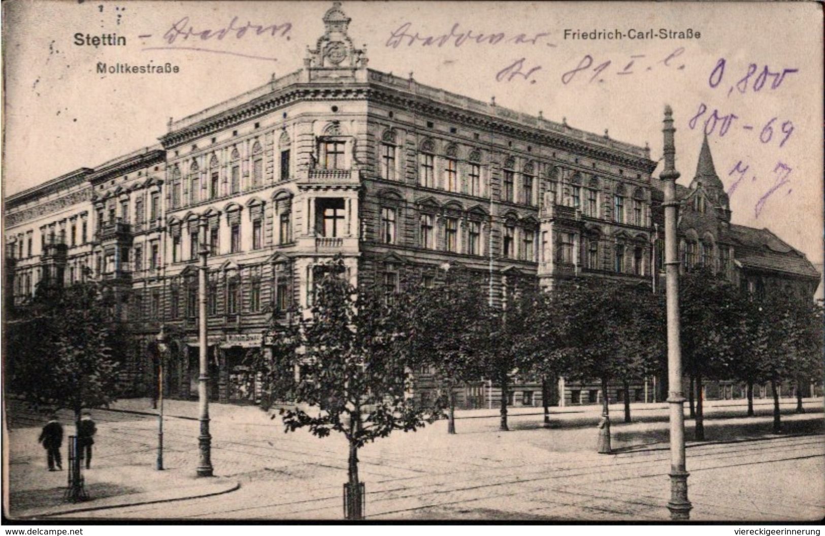 ! Alte Ansichtskarte Stettin Moltkestraße Ecke Friedrich Carl Straße, 1914 - Pommern