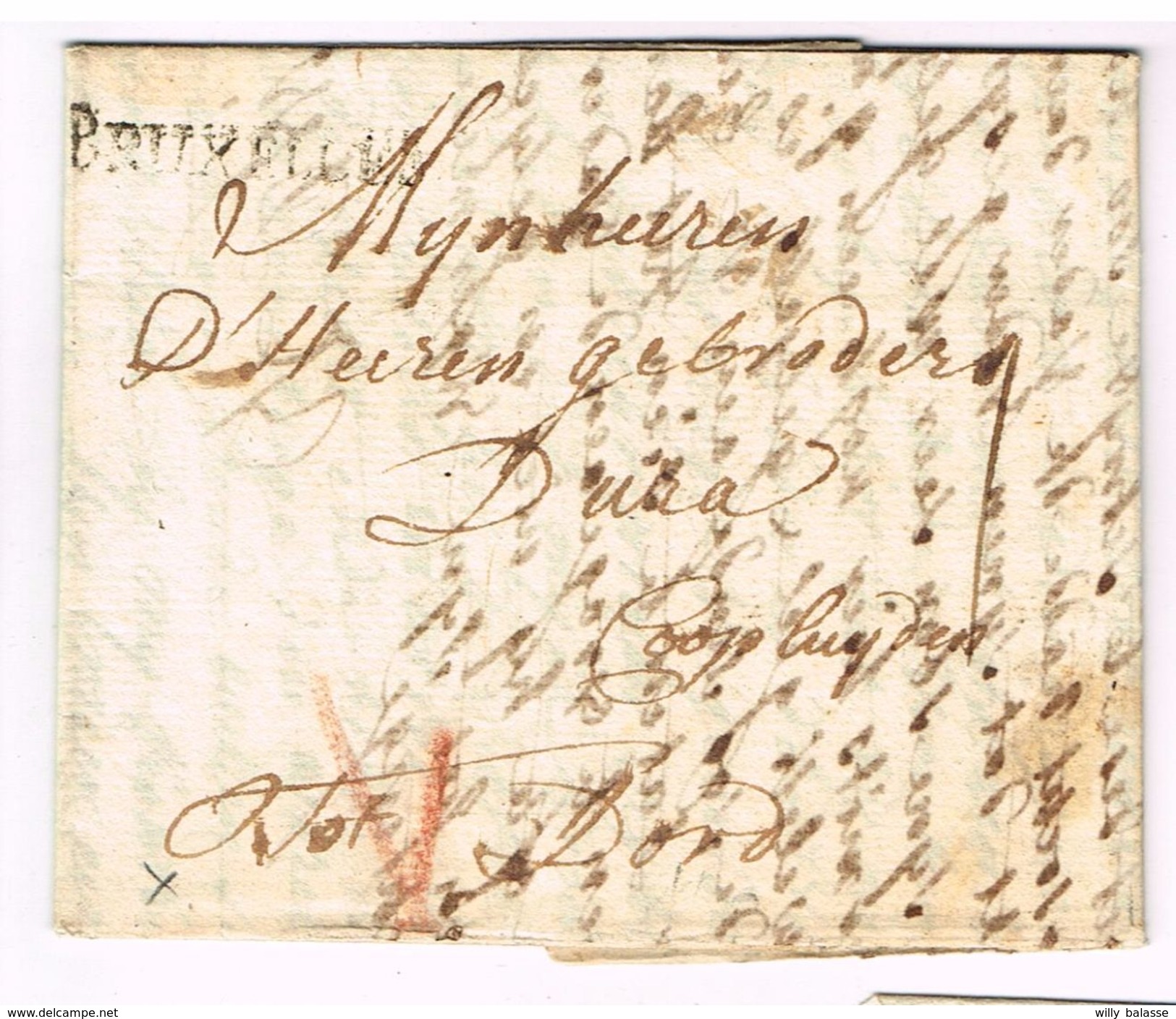 L1759 Mrque BRUXELLES + Port "V" à La Craie Rouge Pour Dord - 1714-1794 (Paises Bajos Austriacos)