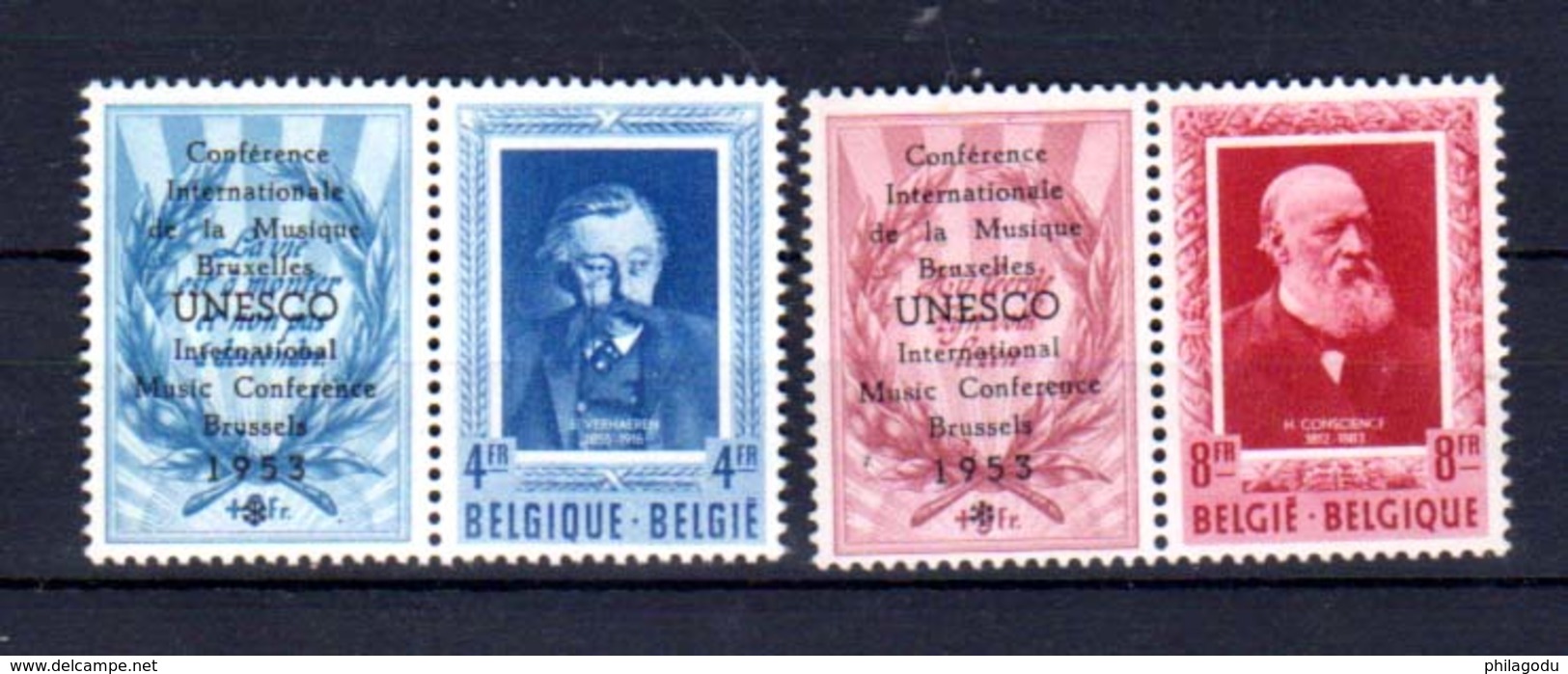 1952   Emile Verhaeren Et Henri Conscience Surchargé UNESCO, PR 119 / 120**, Cote 135 &euro;, - Privées & Locales [PR & LO]