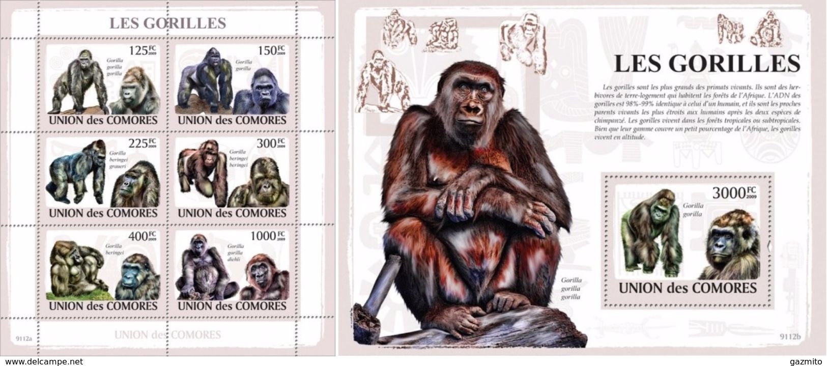 Comores 2009, Animals, Gorillas, 6val In BF+BF - Gorilla's