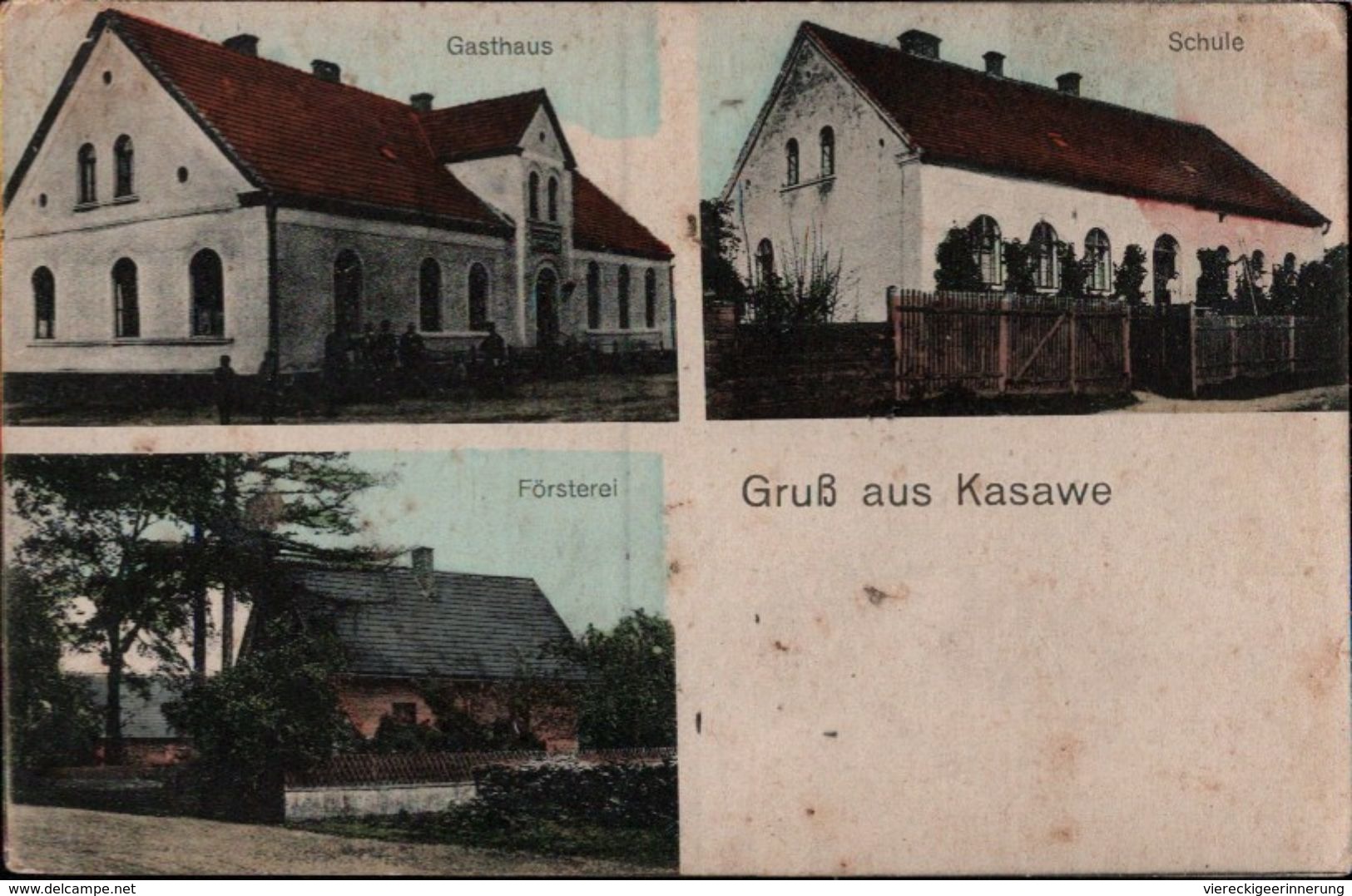 ! Alte Ansichtskarte Gruß Aus Kasawe Bei Militsch, 1920, Schlesien, Schule, Gasthaus, Försterei - Schlesien