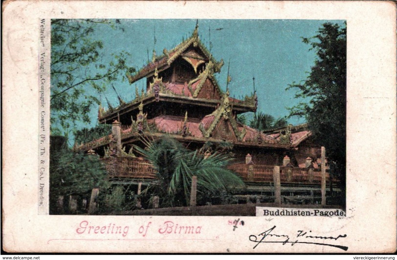 ! Greeting Of Birma, Weltreise Verlag Compagnie Comet, Dresden, 1899, Buddhisten Pagode, Tempel, Buddha, Burma - Myanmar (Burma)