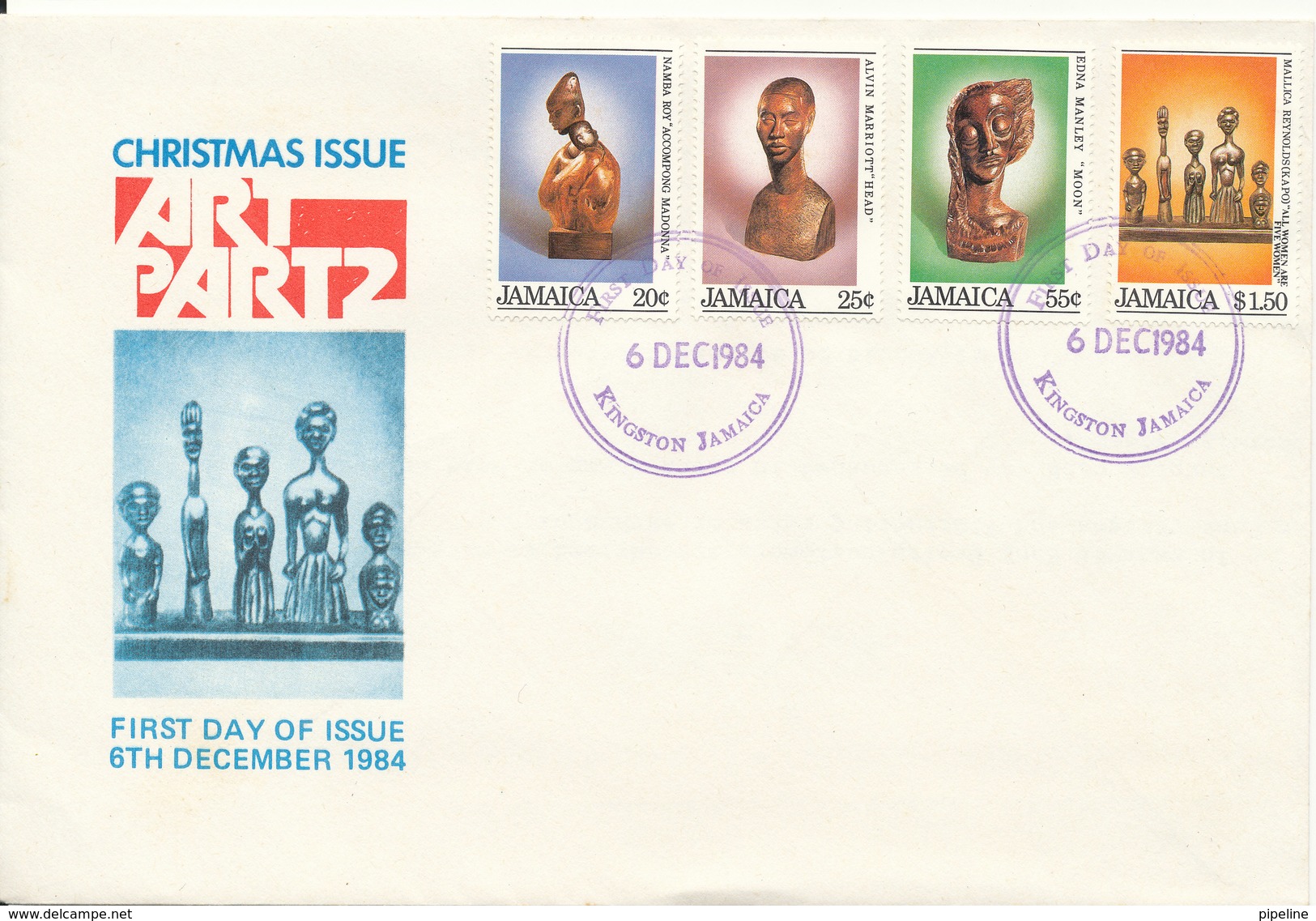 Jamaica FDC 6-12-1984 Christmas Issue ART PART 2 Complete Set Of 4 With Cachet - Jamaica (1962-...)