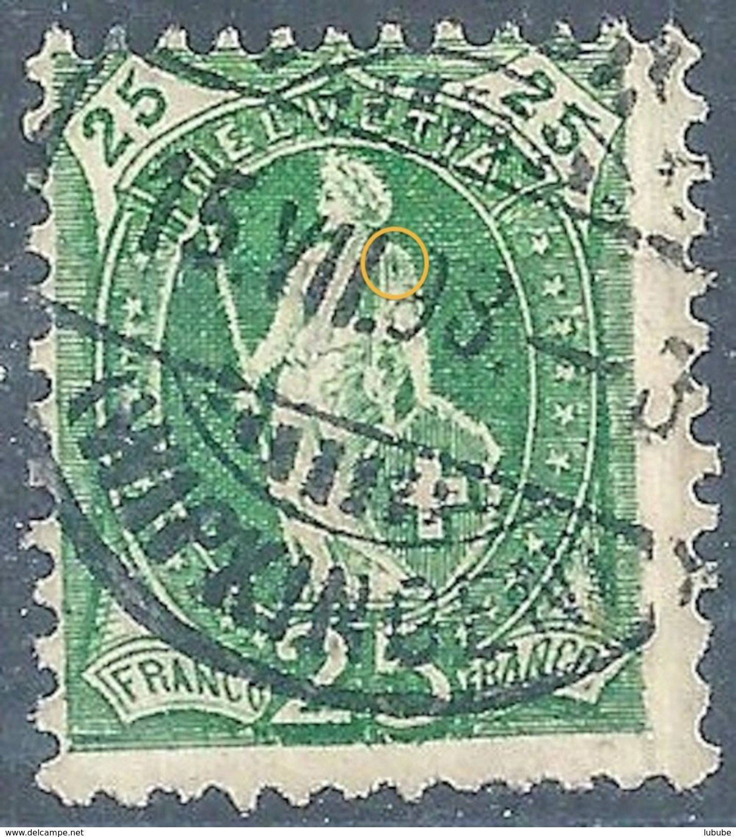 Stehende Helvetia 67D, 25 Rp.grün  WIPKINGEN           1898 - Gebraucht