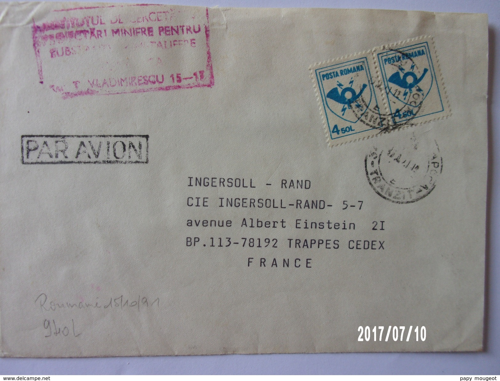 Lettre Par Avion 1991 - Postmark Collection