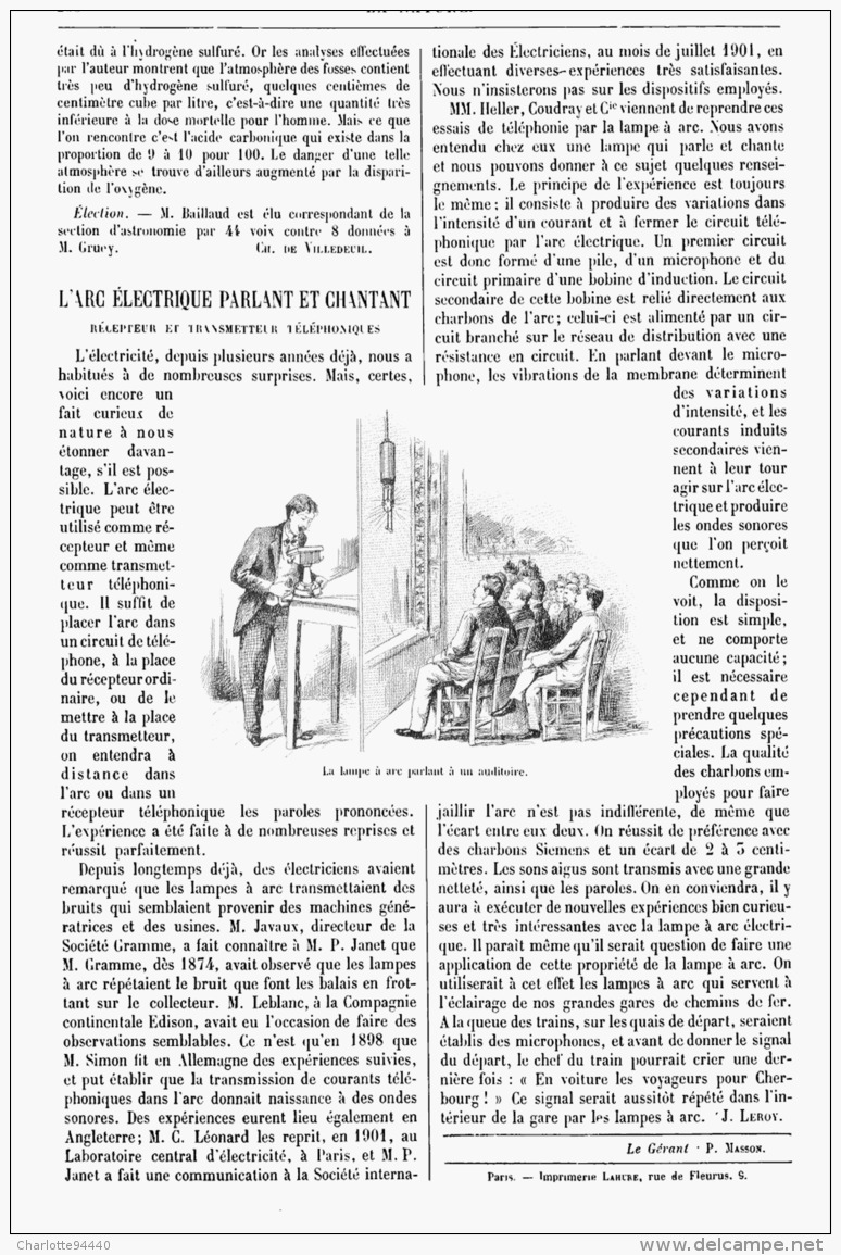 L'ARC ELECTRIQUE PARLANT Et CHANTANT  1902 - Autres & Non Classés