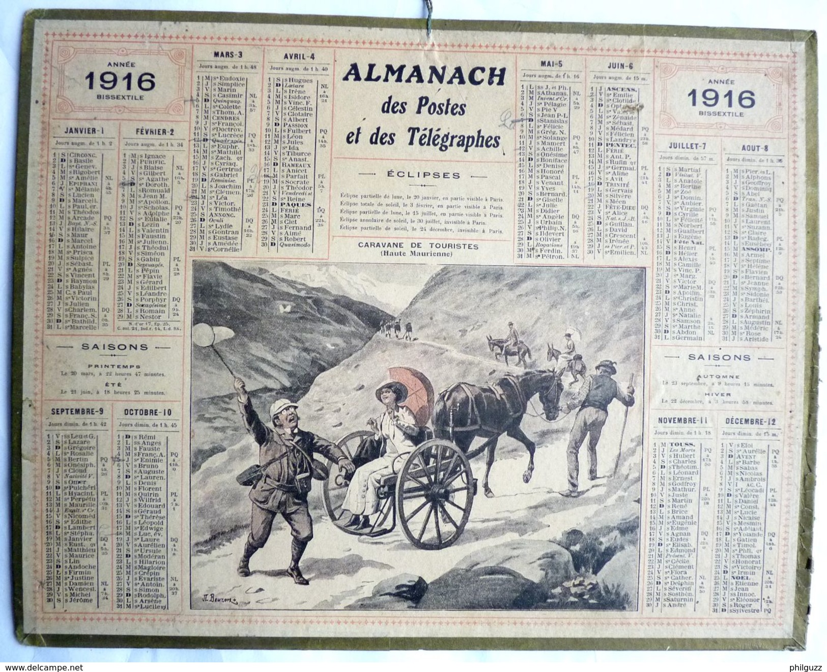 CALENDRIER De L'AISNE 02 -  ALMANACH DES POSTES 1916 - LA CARAVANNE DE TOURISTES - JL BEUZON - Formato Grande : 1901-20