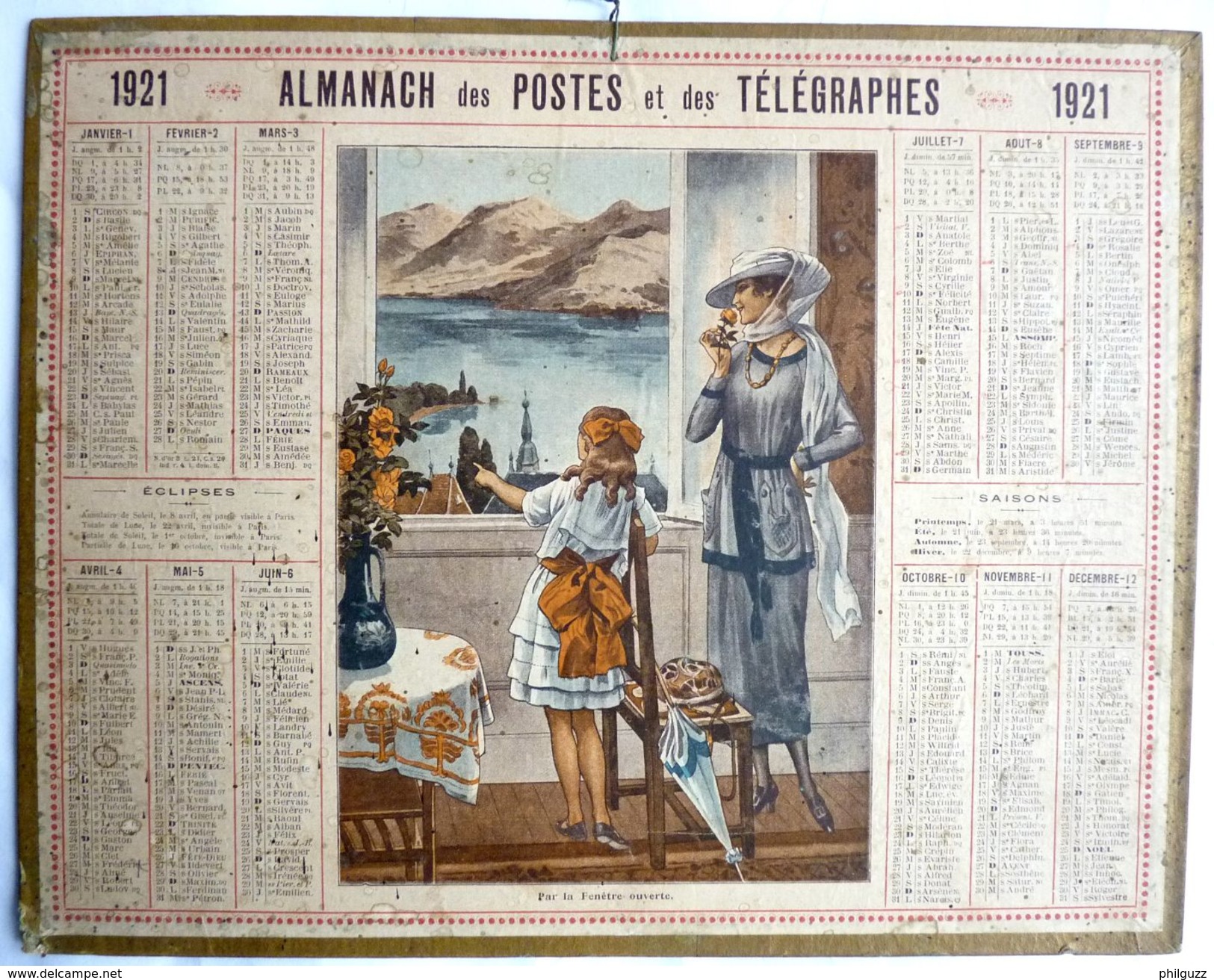 CALENDRIER De L'AISNE 02 -  ALMANACH DES POSTES 1921 - PAR LA FENETRE OUVERTE - Grand Format : 1921-40