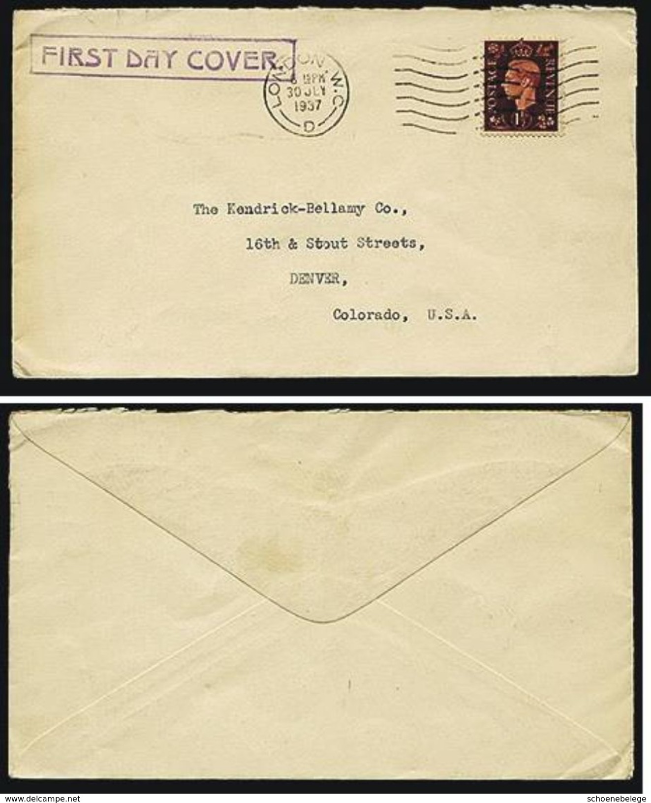 A4722) UK GB FDC Mi.200 Von London 30.07.37 - ....-1951 Pre Elizabeth II