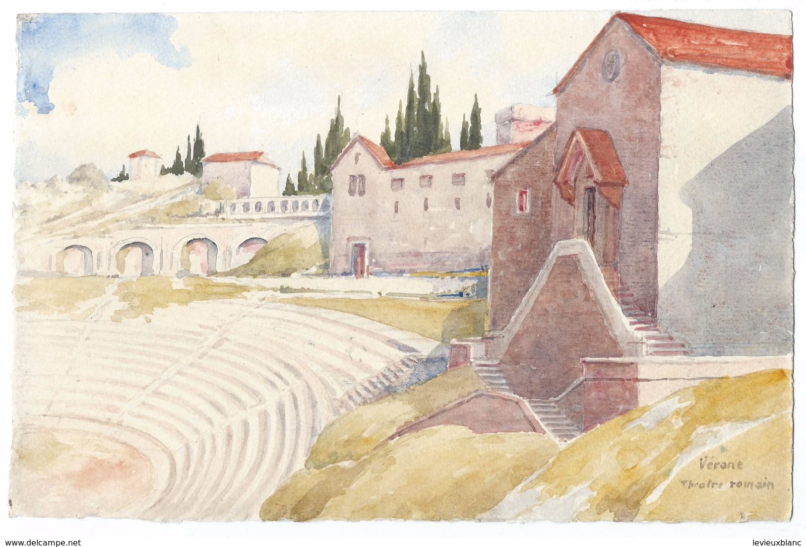 Petite Aquarelle Sur Canson/Non Encadrée/ "Vérone Théâtre Romain"/Vénétie/Italie / Vers 1950 - 1960              GRAV227 - Aquarelles