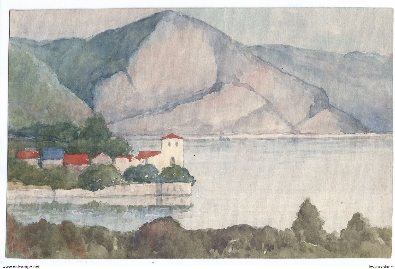 Petite Aquarelle Sur Canson/Non Encadrée/Bord De Lac En Montagne/ Suisse ? Italie?/Vers 1950 - 1960   GRAV230 - Acquarelli