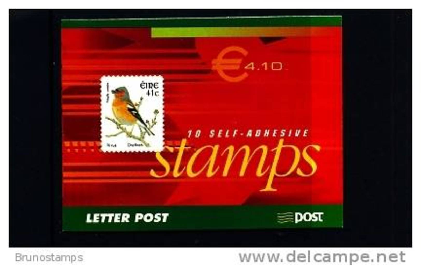 IRELAND/EIRE - 2002  &euro; 4.10  BOOKLET  BIRDS SELF-ADHESIVE  FINE  USED  FDI CANCEL - Libretti