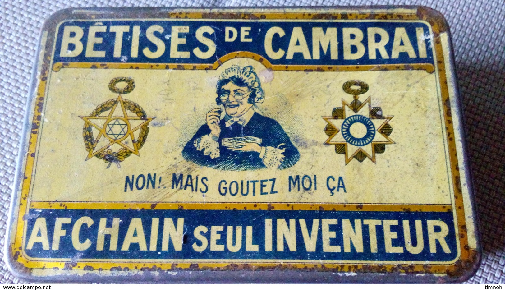 BOITE ANCIENNE METAL PUBLICITAIRE - BÊTISES DE CAMBRAI AFCHAIN SEUL INVENTEUR - 15cmx5cmx5cm - Boxes