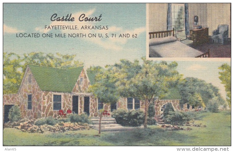 Fayetteville Arkansas, Castle Court Cottages Lodging Motel Coffee Shop, C1940s Vintage Linen Postcard - Fayetteville