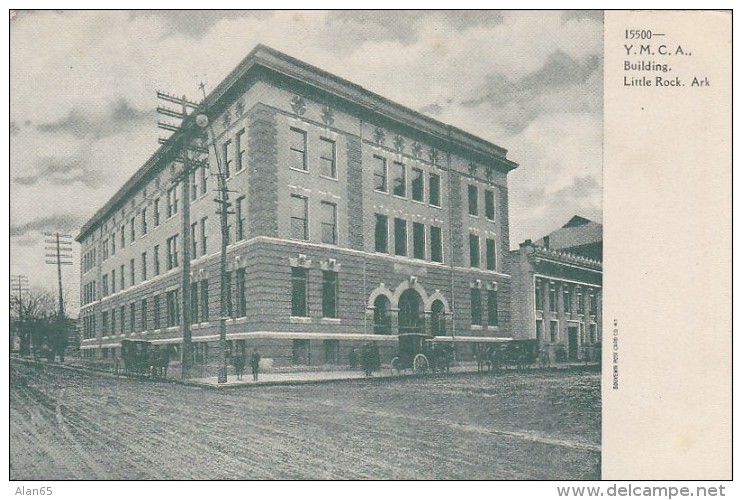 Little Rock Arkansas, YMCA Building Street Scene With Horse-drawn Carriages, C1900s Vintage Postcard - Little Rock