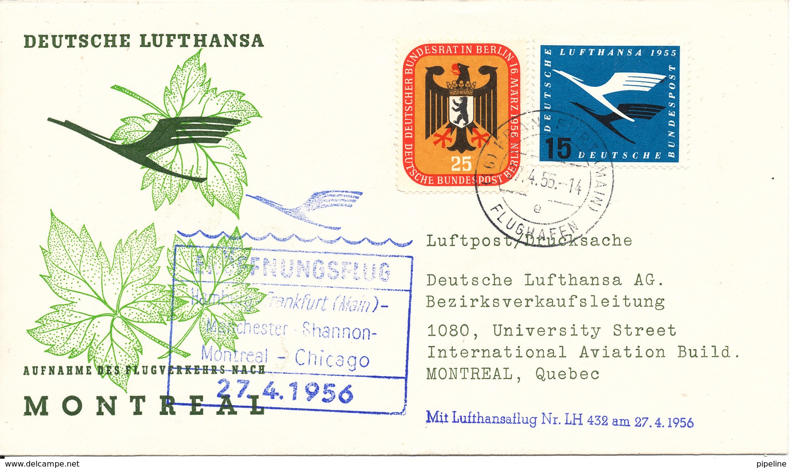 Germany First Lufthansa Flight Cover Hamburg - Montreal 27-4-1956 - Covers & Documents