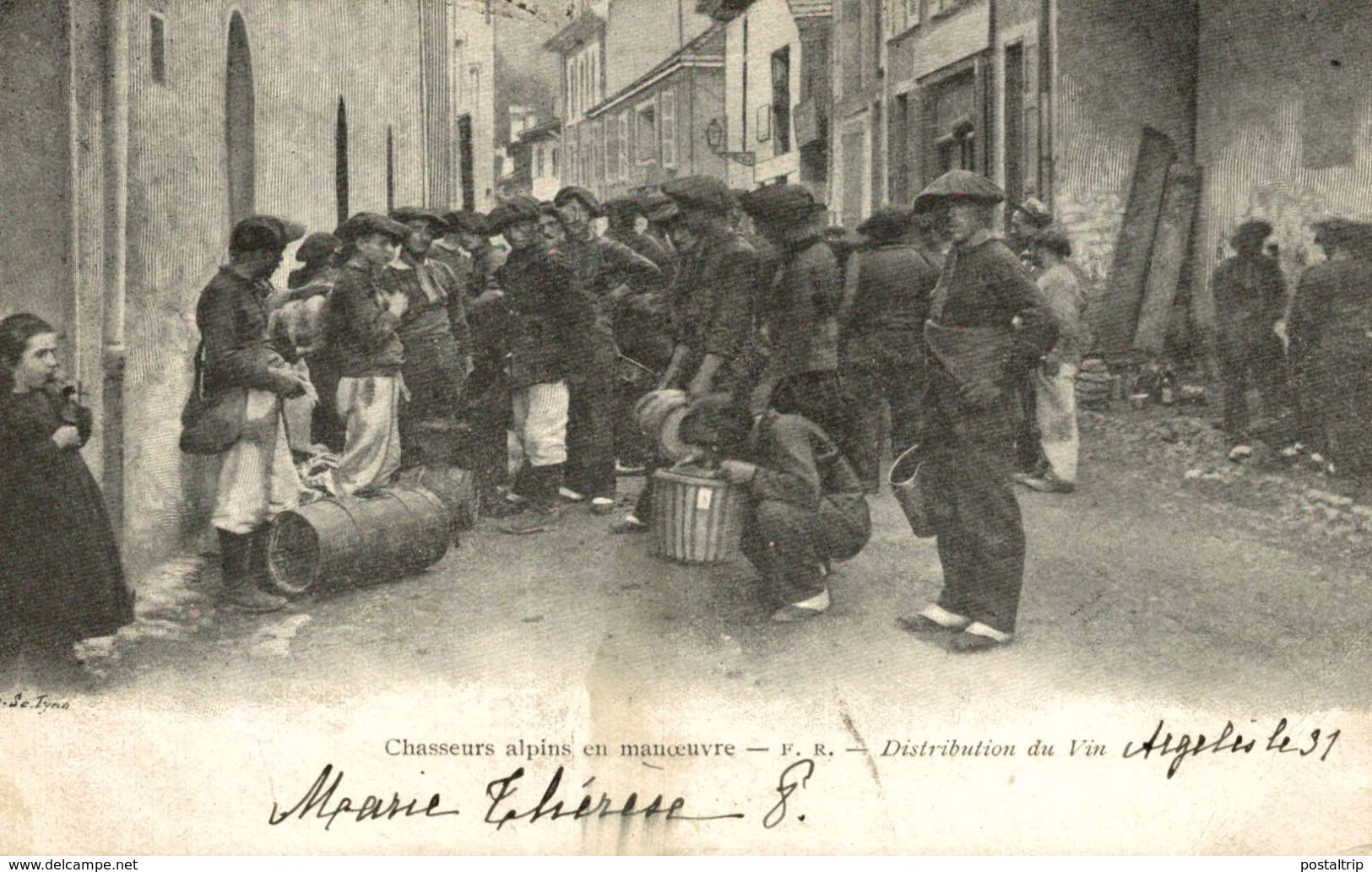 CHASSEURS ALPINS EN MANOEUVRE  DISTRIBUTION DE VIN ARGELES 1902  PERPIGNAN - Argeles Sur Mer