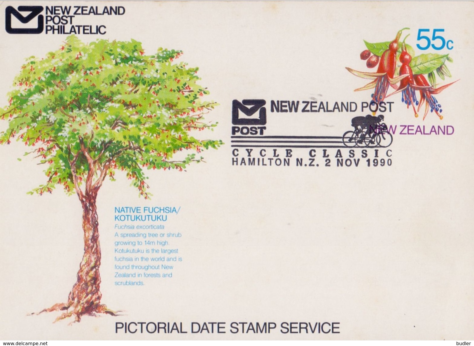 NEW ZEALAND:1990:Not Travelled Postal Stationery:FLORA,TREE,&rdquo; FUCHSIA EXCORTICATA &rdquo; CYCLING,»Cycle Classic & - Entiers Postaux