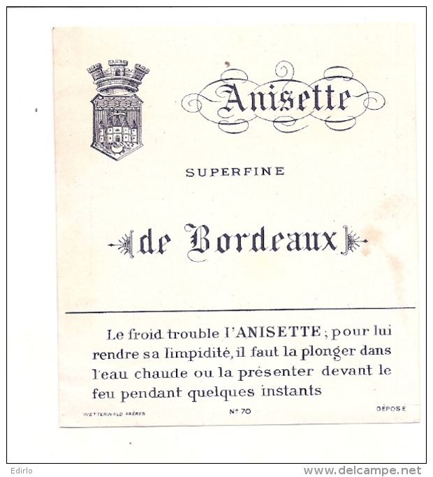 étiquette   - Anisette Surfine De Bordeaux  ---  Petits Clairs Ou Points De Colle - Whisky