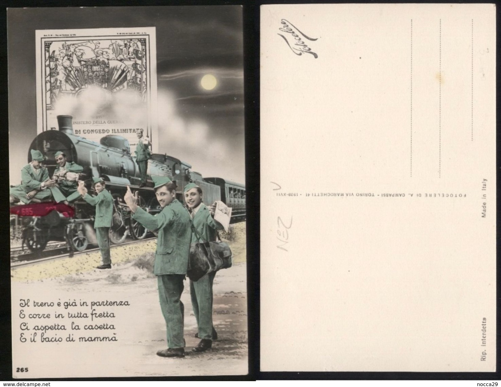 CARTOLINA LUCIDA ACQUERELLATA - ANNI 10 - MILITARI CON TRENO (2) - Eisenbahnen